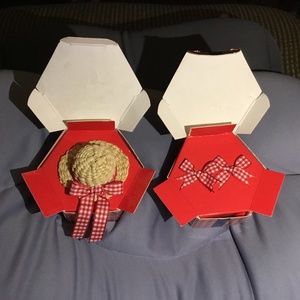 Avon Country Days Straw Hat Pin & Red Checked Bow Earrings~Vintage New in Box